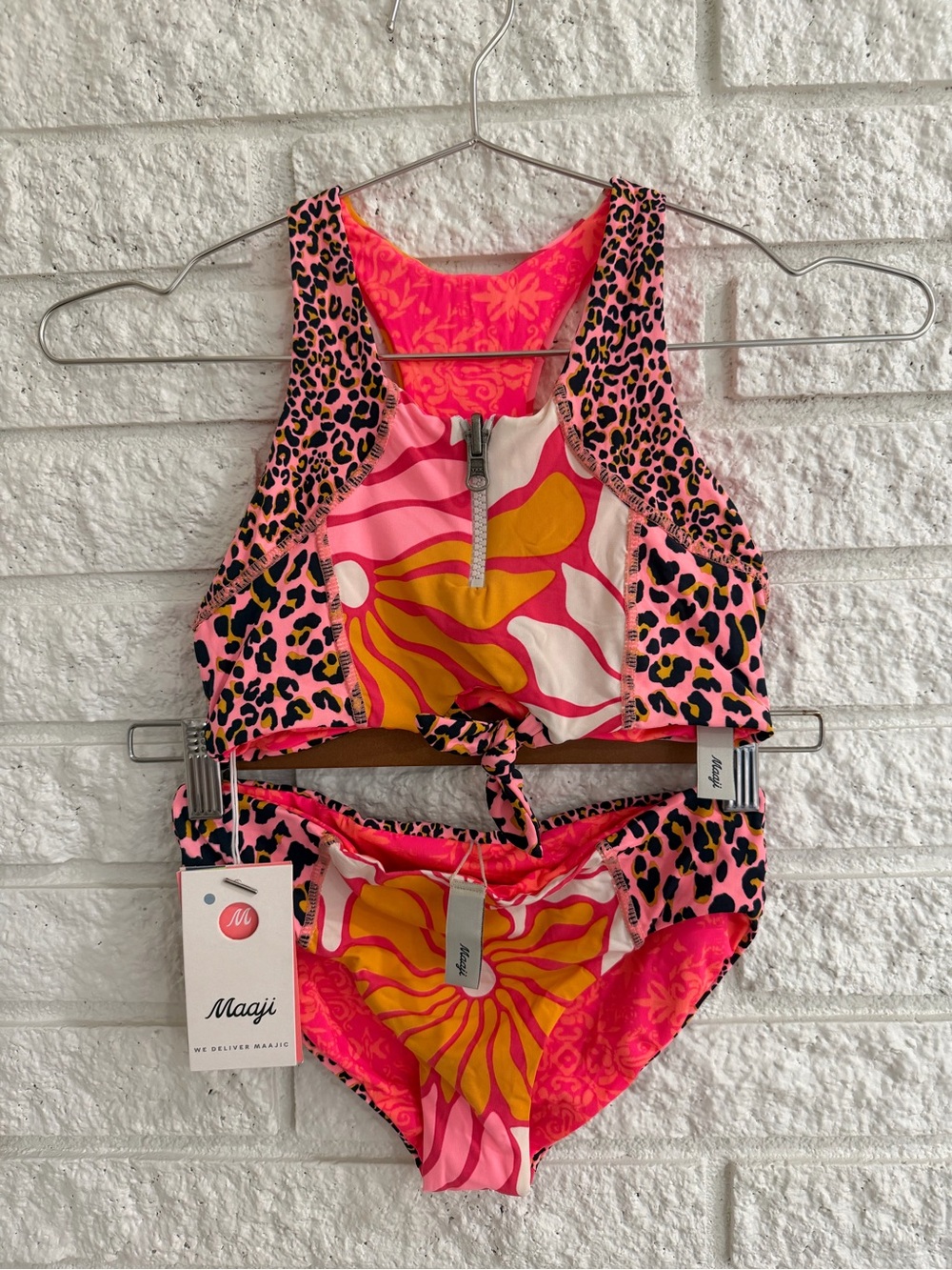 Maaji Dali Pink & Yellow Reversible Floral Leopard Girls' Two-Piece Swim Set
